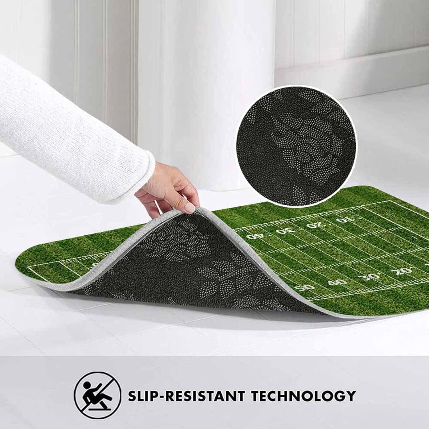 American Football Field Bath Rugs Green Lawn Popular Sports Bathroom Mat Soft Plush Shaggy Shower Mat for Bathroom Fluffy Comfortable Water Absorbent Carpet Non-Slip Machine Washable 20"X30" image 5