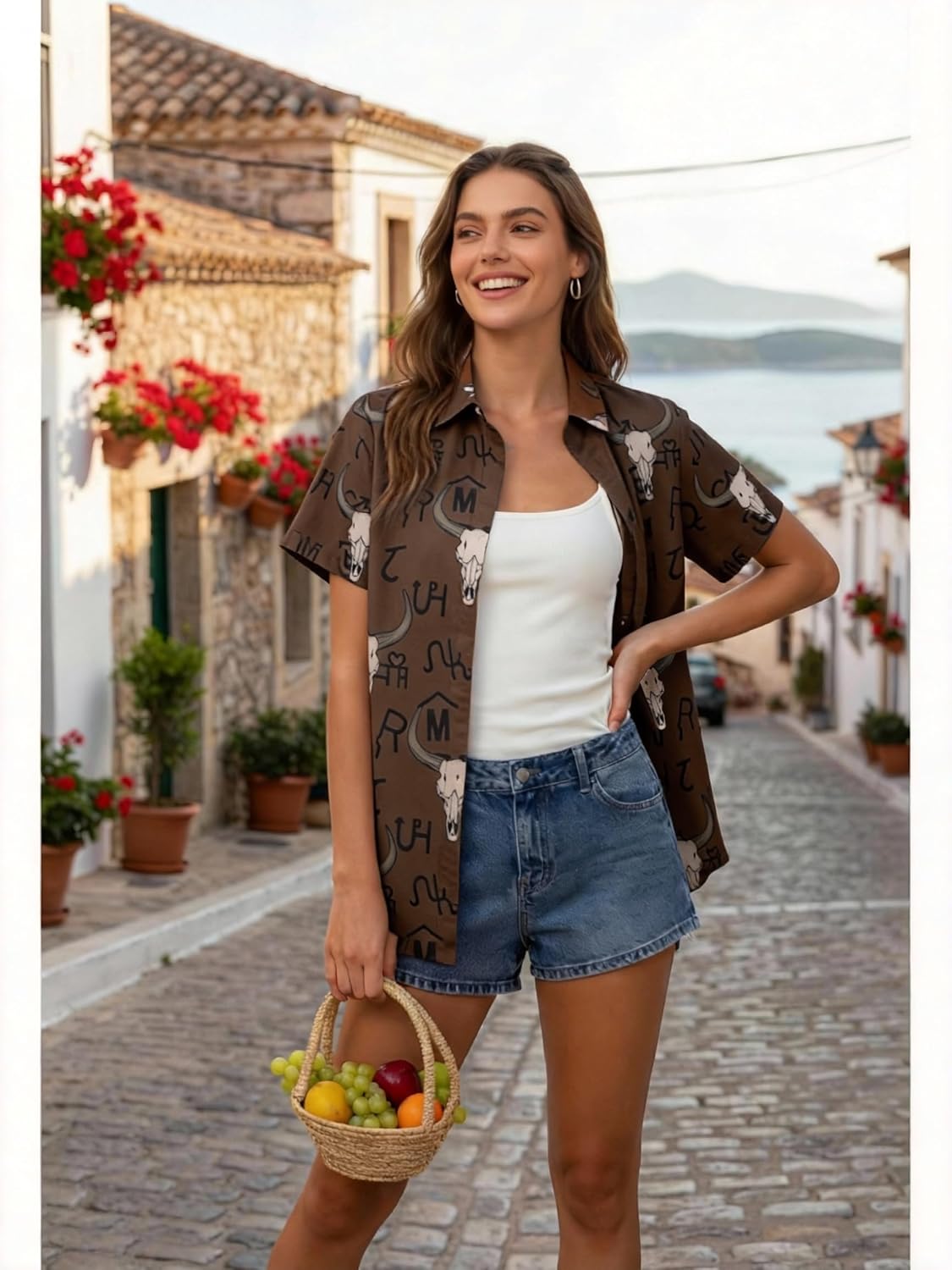 JINTING Western Shirt for Women - Vintage Cowboy Cowgirl Button Down Country Concert Outfits Print Short Sleeve Tops - Image 5