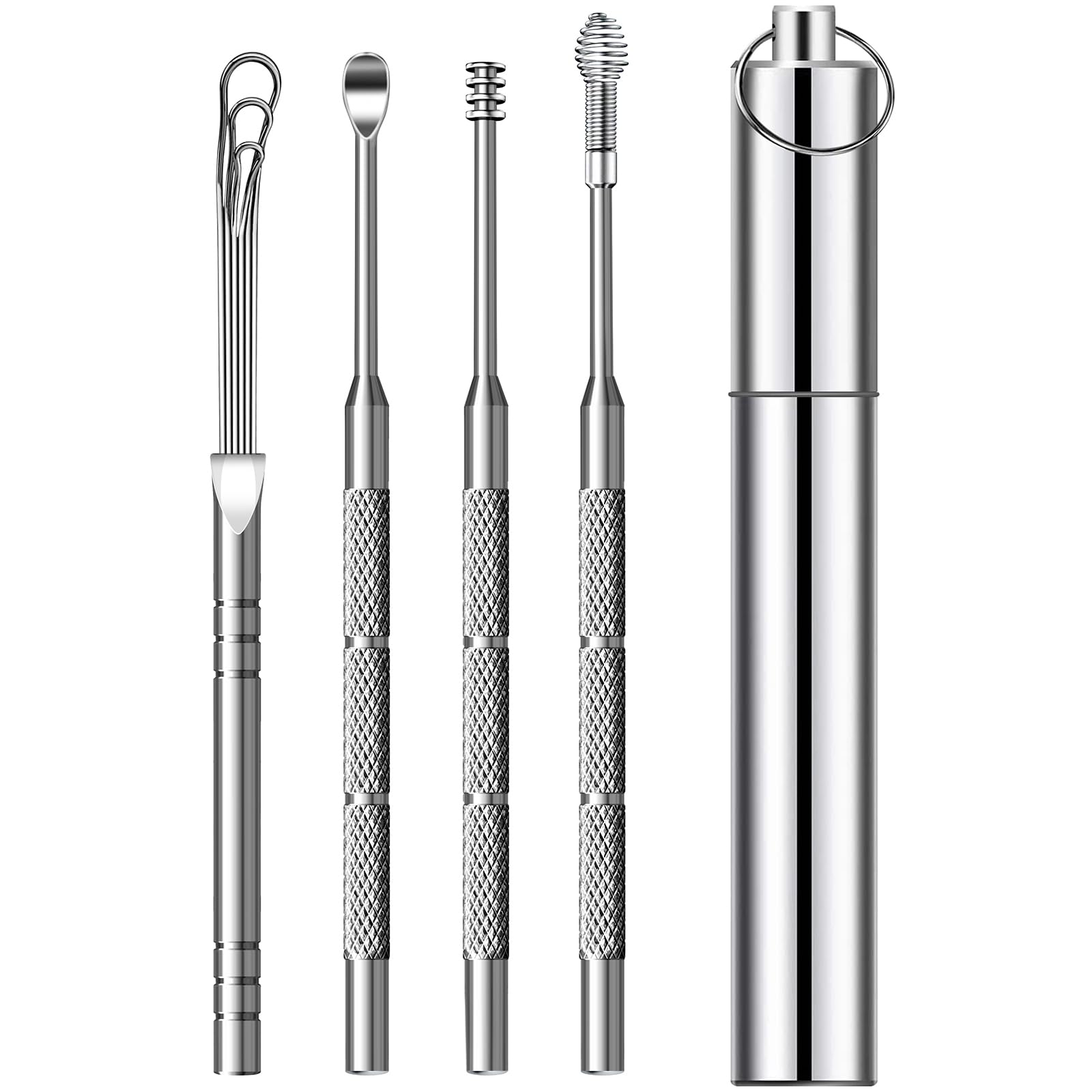 Ohrenschmalz Entfernungs Set,Ohrenschmalz Entferner Edelstahl,Tragbar Ohr Reinigung Set Ohrreiniger,Ohrreinigungswerkzeuge mit Aufbewahrungskiste (Silber)