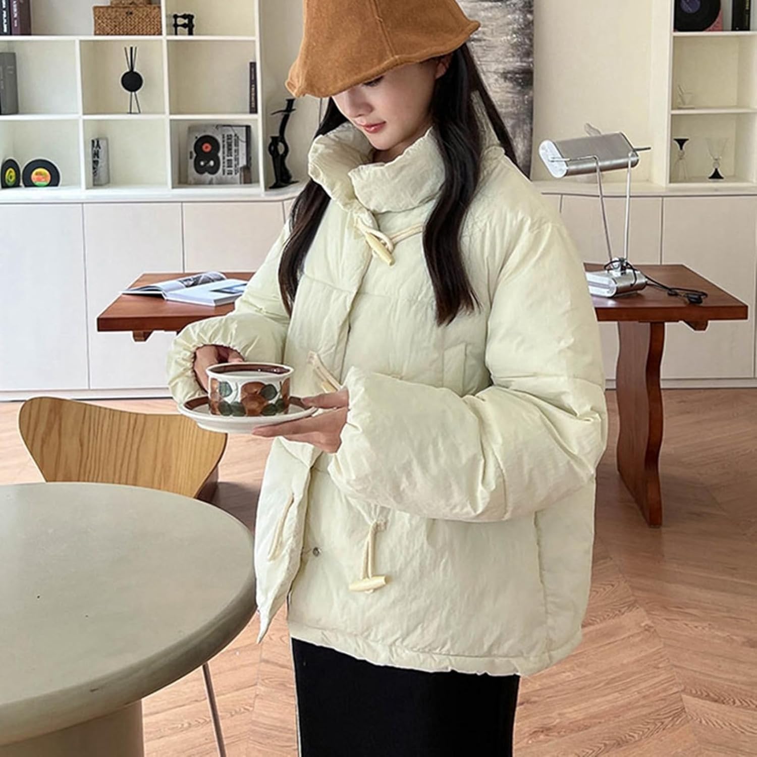 [Sakunaca] ダッフルコート ダウンジャケット レディース 立ち襟 冬 防風 防寒 保温 暖かい ゆったり ショート丈 韓国