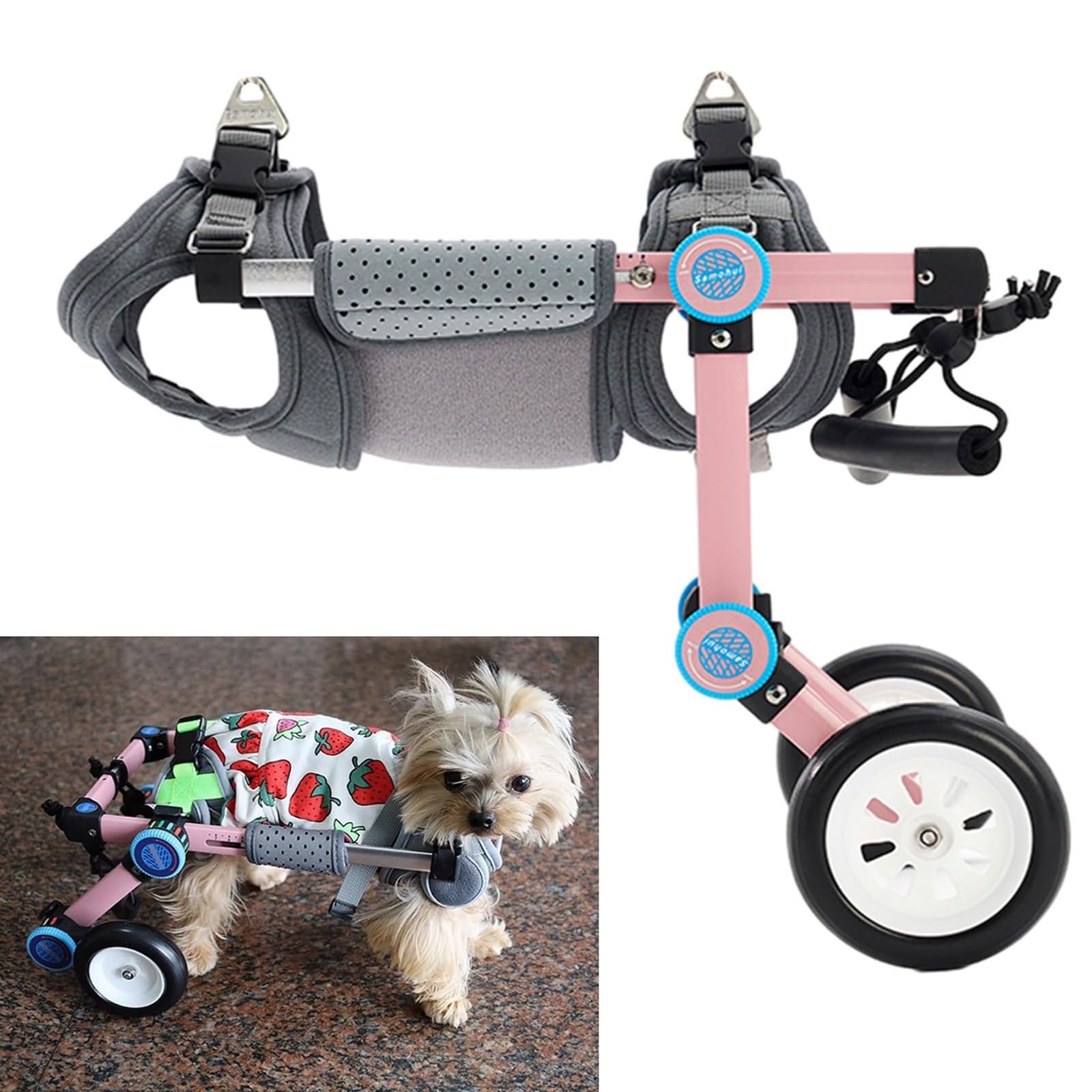 Fauteuil roulant pour petit animal de compagnie : chariot de rééducation rose