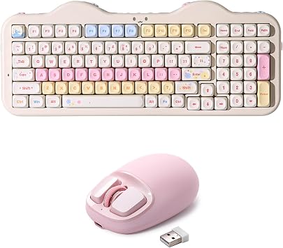 YUNZII C98 Wireless Mechanical KeyboardBeige, Candy Linear Switch, YUNZll C1 Silicone Wireless MousePink