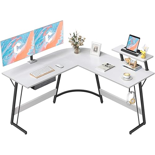 CubiCubi L Shaped Desk, Computer Corner Gaming Desk with Large Monitor Stand, 51.2" Home Office Writing Table, Workstation with Storage Drawer, Space-Saving, White
