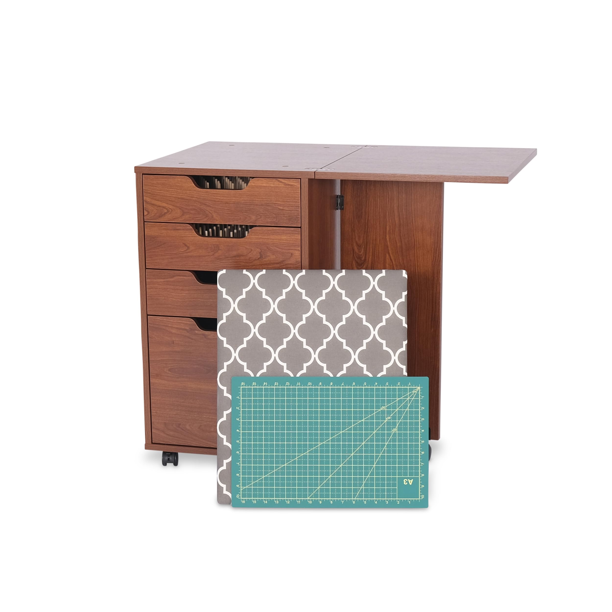 Kangaroo Kiwi Sewing Storage Rolling Caddy and Ironing Station – Mobile Craft Storage Cabinet with Ironing Surface & Shelves