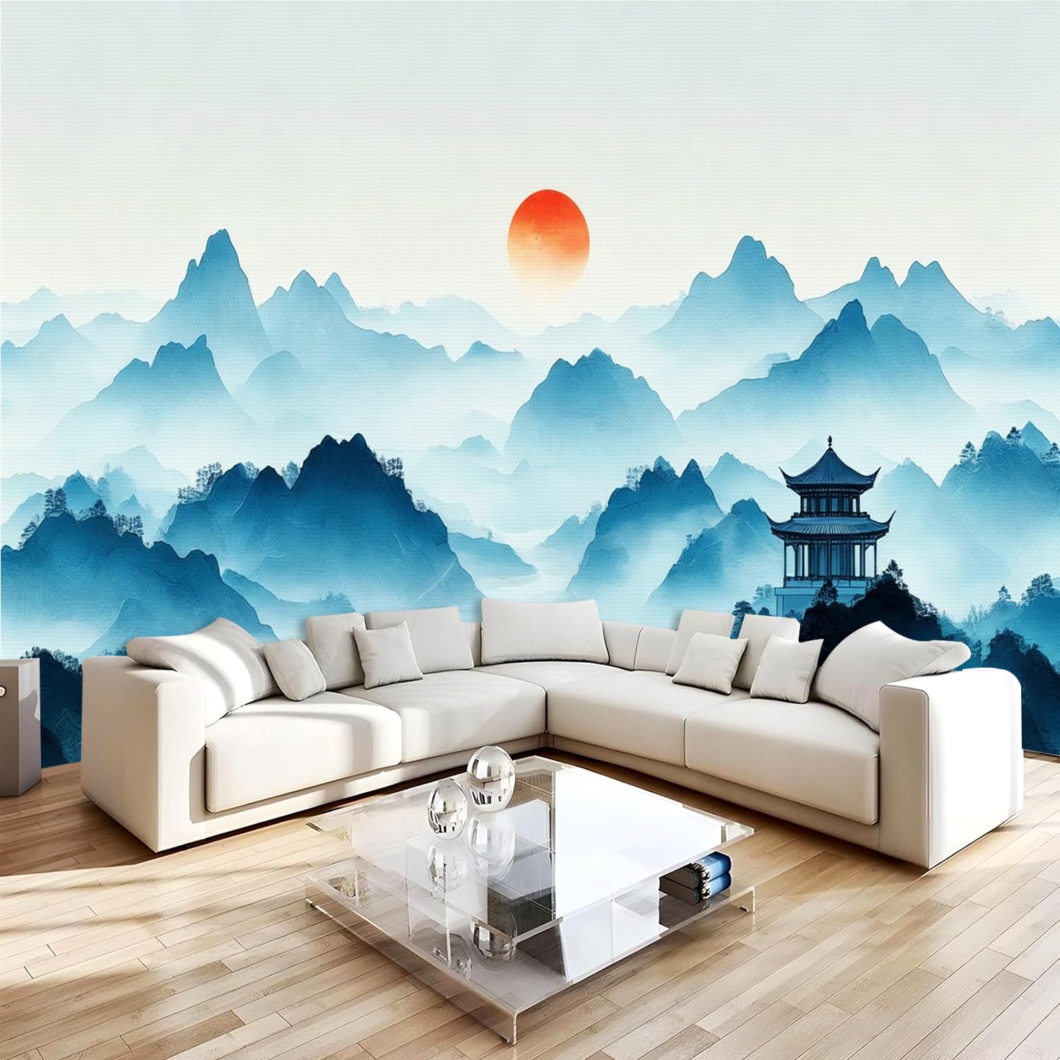Carta da parati effetto 3D Paesaggio Montano E Acquatico 300 x 210 cm Murale Non Tessuto Stile Cinese Fotomurale Stampa HD Moderna Poster Per Soggiorno E Camera Da Letto Design 1M3638
