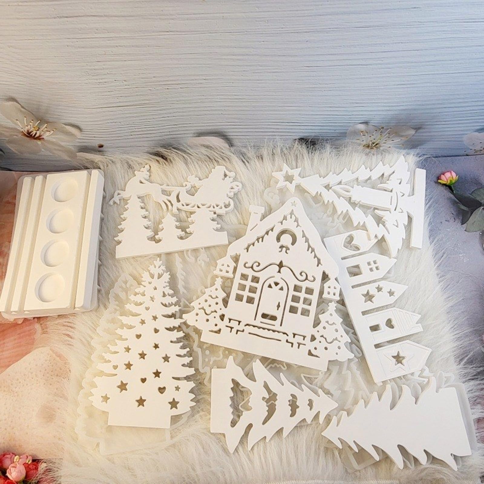 8 portacandele in silicone a tema natalizio per resina epossidica, portacandele, supporto, stampi per decorazioni natalizie