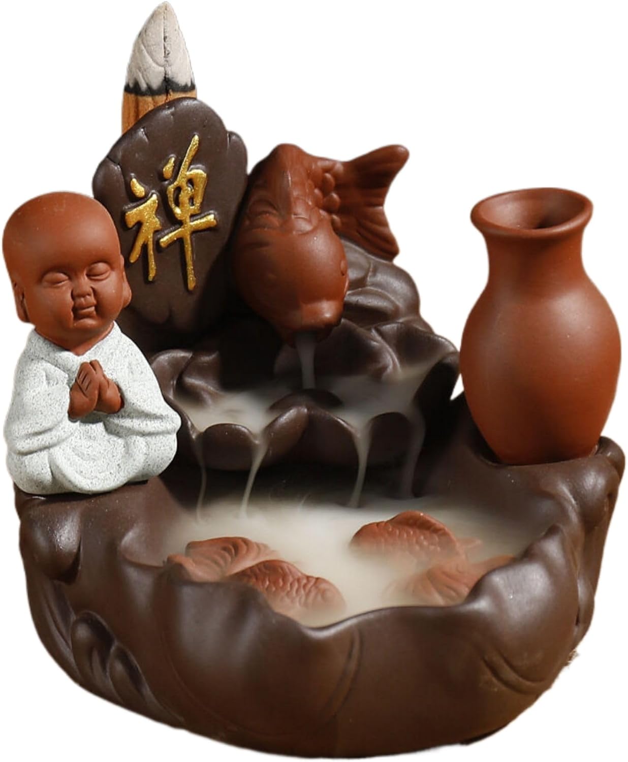 新品紫砂 Yoga,Meditation Incense Burner 倒流香炉 Incense Holder,家居摆件创意高山流水荷花香道紫砂-12615