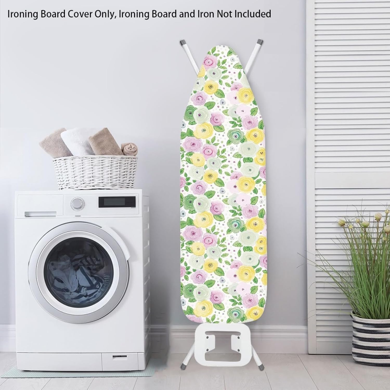 Flowers Ironing Board Cover,16"x55" Standard Ironing Board Cover with Elastic Edge and Hook and Loop Fasteners, Scorch & Stain Resistant, Polyester Home Ironing Board Covers, Old Time Floral