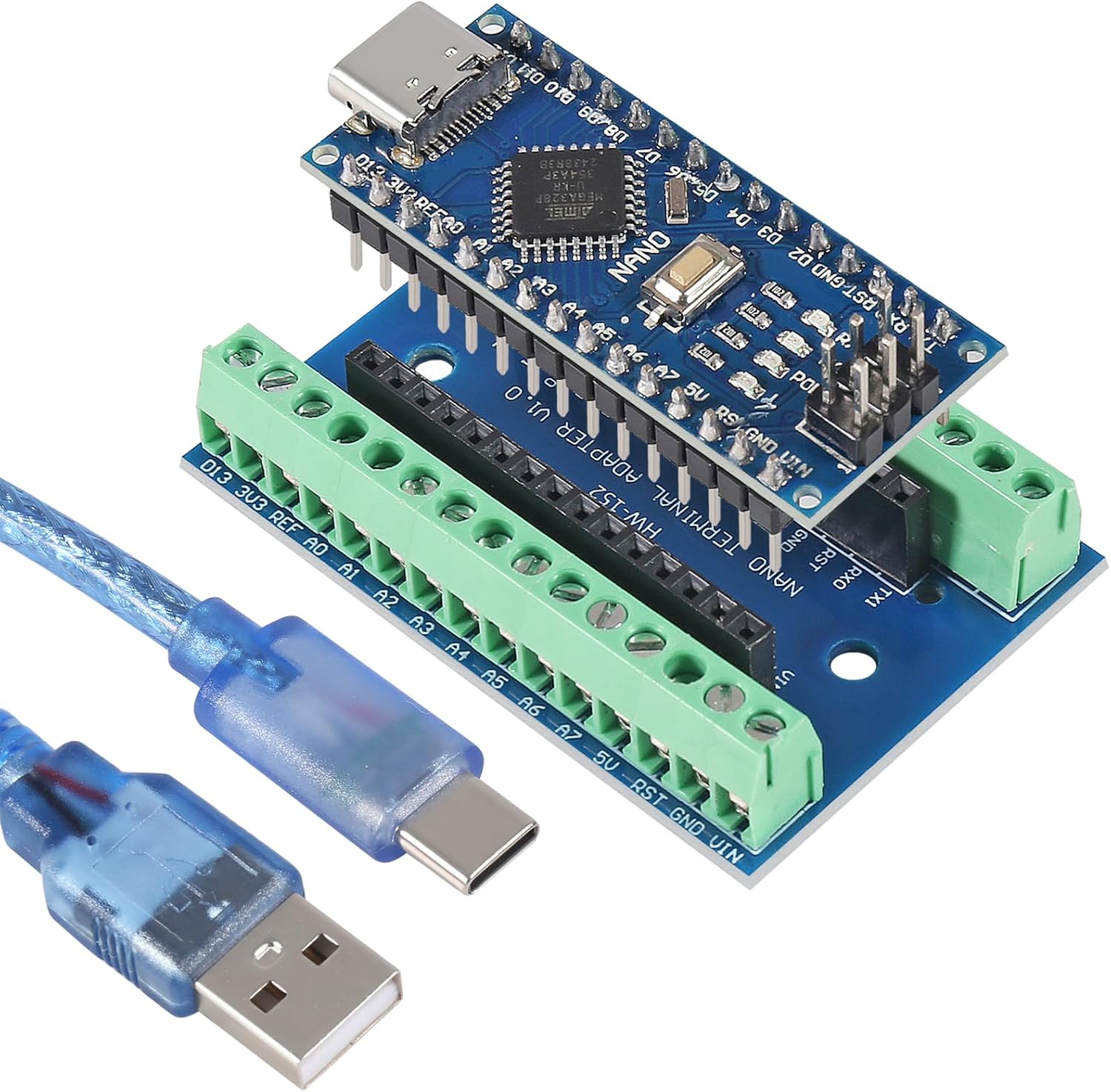 AITRIP 3Sets Type c Nano V3.0 Board ATmega328P, CH340G Chip 5V 16M with Nano V3.0 3.0 Controller Terminal Adapter Expansion Board Nano IO Shield Simple Extension Plate Compatible with Arduino Nano