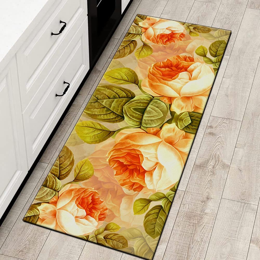 Tapis de cuisine motif fleur orange pour égayer votre espace cuisson