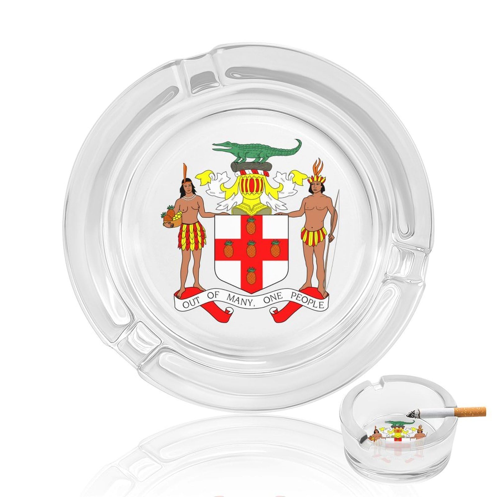 Nclqvjxzkhw Style Coat Arms Of Jamaica Glass Ashtray Round Ash Tray Smoking Trays For Home Garden Outdoor