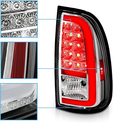 Miniatura 5 de AmeriLite Para Toyota Tundra Standard 2000-2006  Par de luces traseras de freno de repuesto cromadas de tubo LED tipo C de cabina de acceso, lado