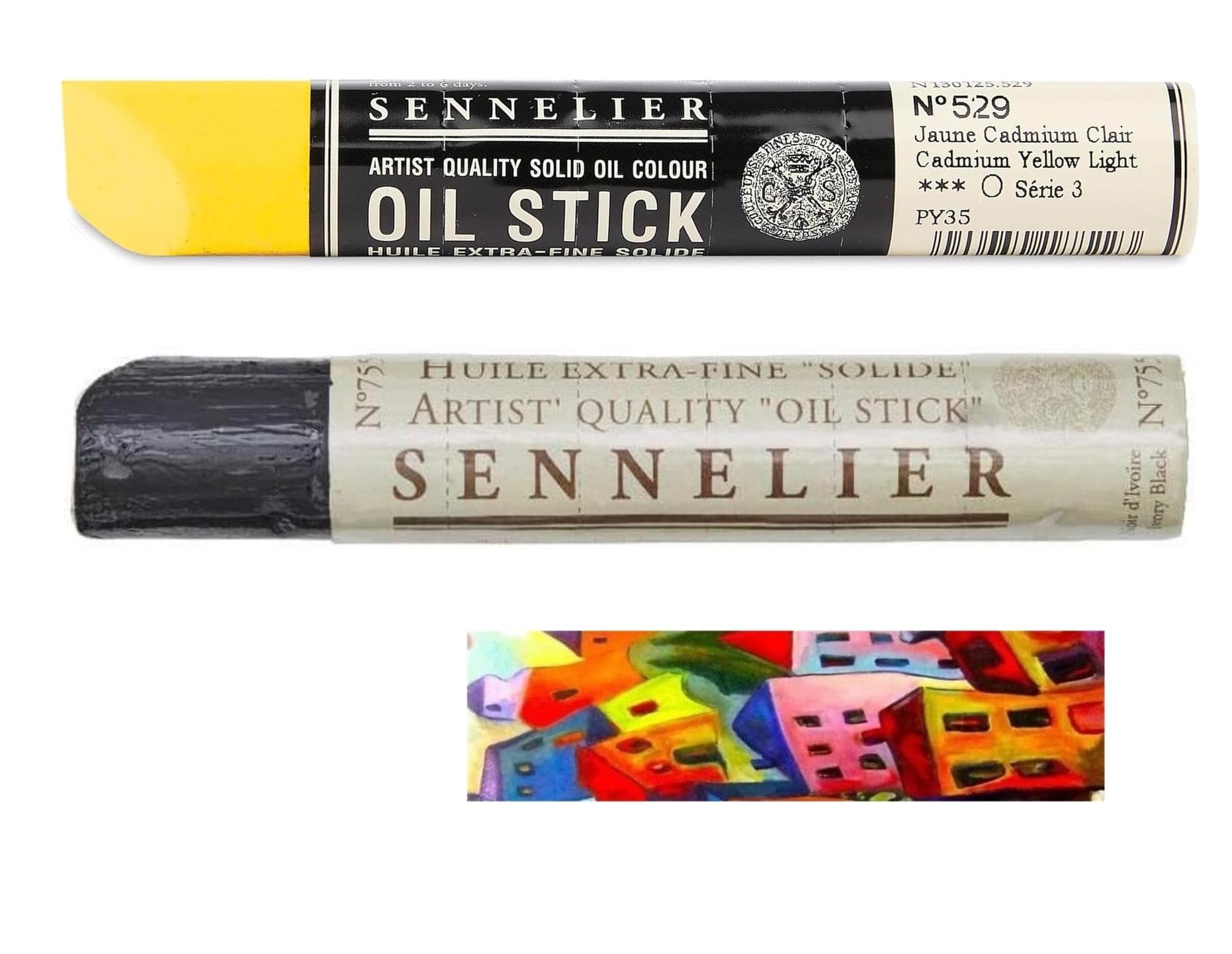 Bâtonnets d'huile extra-fine Sennelier 38ml jaune cadmium clair et noir avec carte