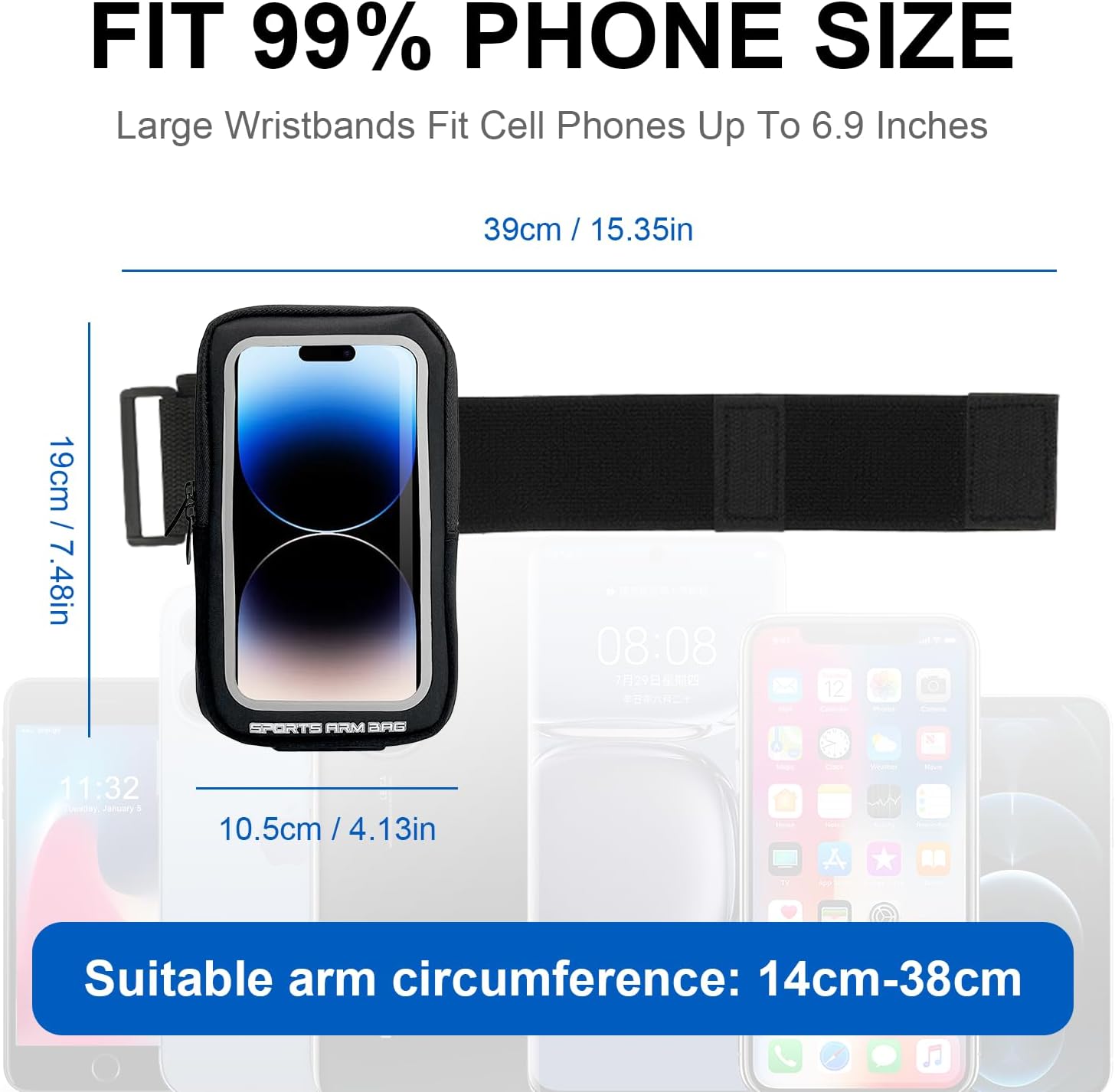 Running Phone Holder Wristband, Up to 6.8'' Arm Band for iPhone 16/15/14 Pro Max, Galaxy S24/S23, Waterproof Sweatproof Fitness Sports Armband with Card Slot