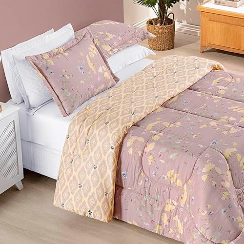 Edredom Casal Padrão Bouti Dupla Face 3 Peças - Lavanda