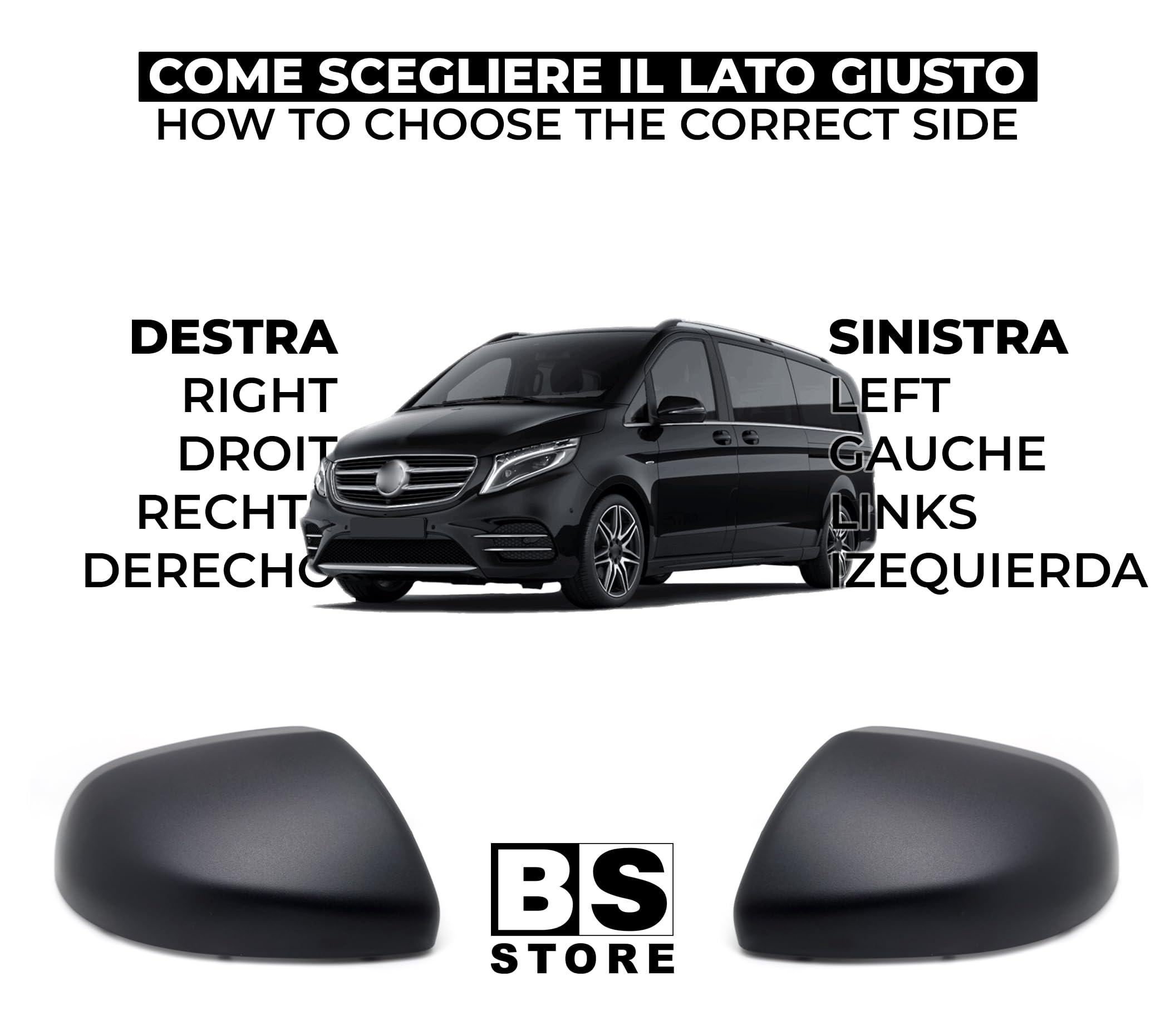 BSSTORE Calotta Specchietto Retrovisore Classe V Viano 2014, Vito 2014 (W447) Nera Verniciabile (Destro - Lato Passeggero)
