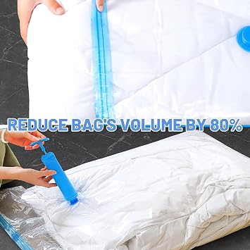 Vacuum Storage Bags 10 Pack - 50x30cm Compact Size, Hand Pump Included, Space Saving Bags for Travel, Clothes & Underbed Organisation, 10 Same Size Bags for Neat Storage