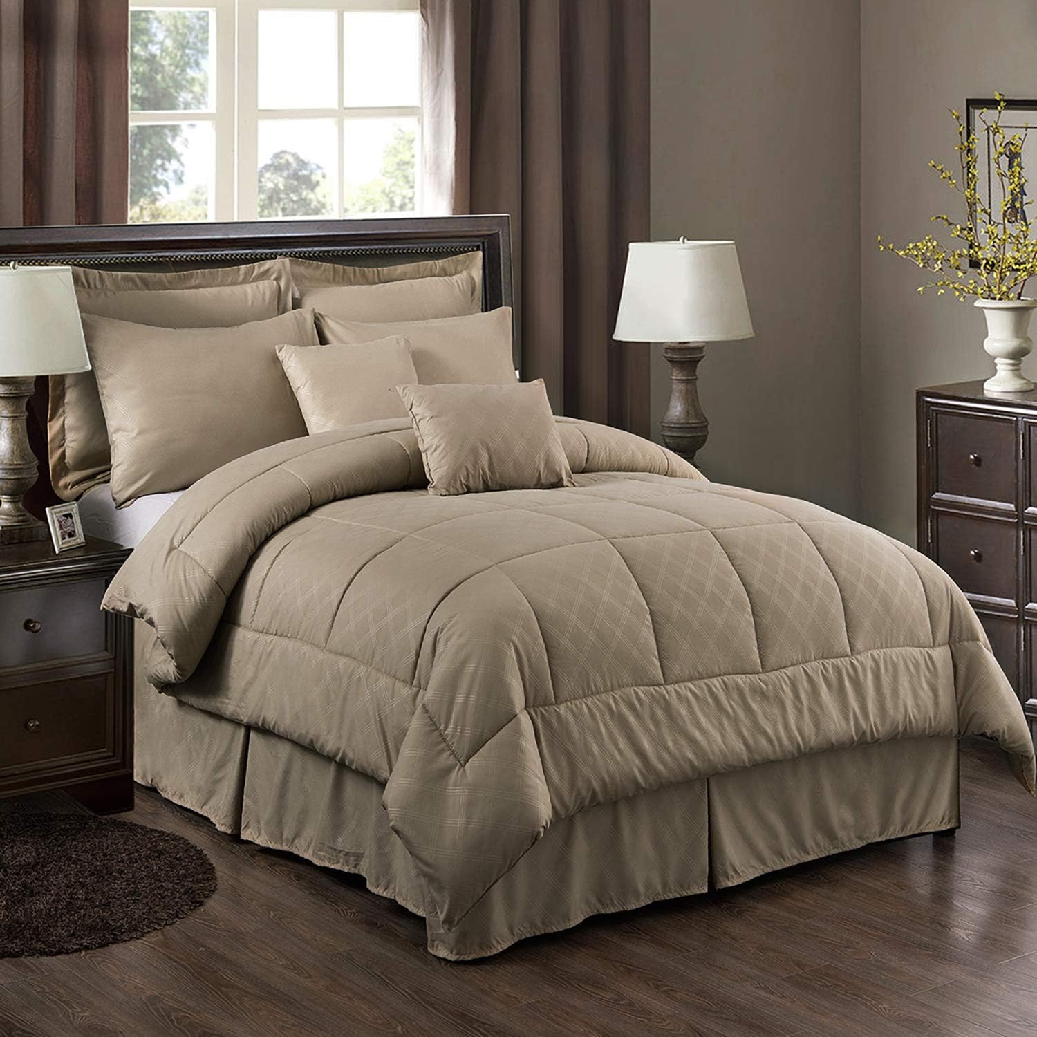 MERRY HOME 10 Piece Comforter Set Bed-in-A-Bag with Sheet Set - Plush Luxury Solid Color Cal King Comforter Set with Quilted Pattern for All Season, Taupe : Home & Kitchen