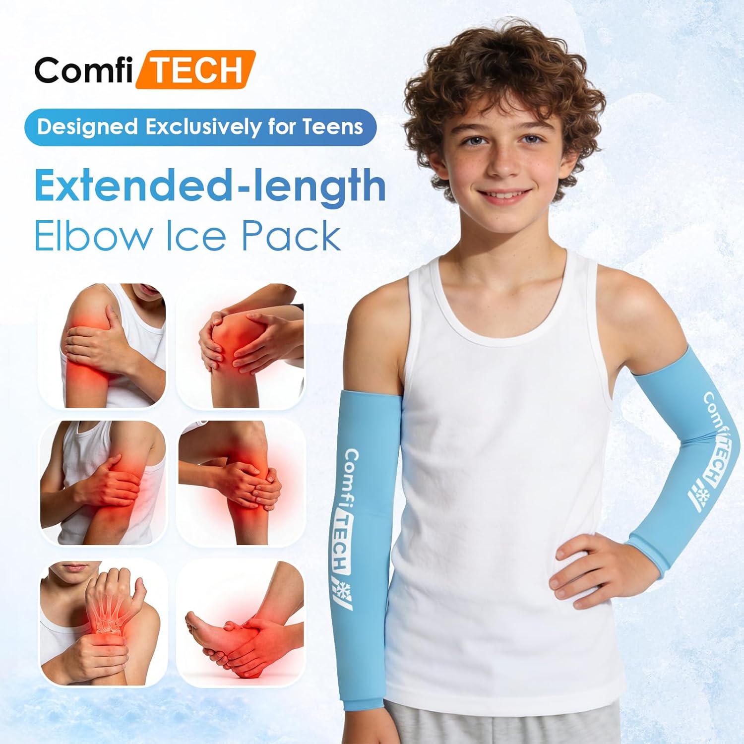 ComfiTECH 2 Pack Youth Full Arm Elbow Ice Pack Sleeve for Tennis, Golfers, Throwing, Pitchers, Young Athletes, Flexible Cold Pack for Forearm Discomfort, Muscle Relaxation & Outdoor Sport, Medium