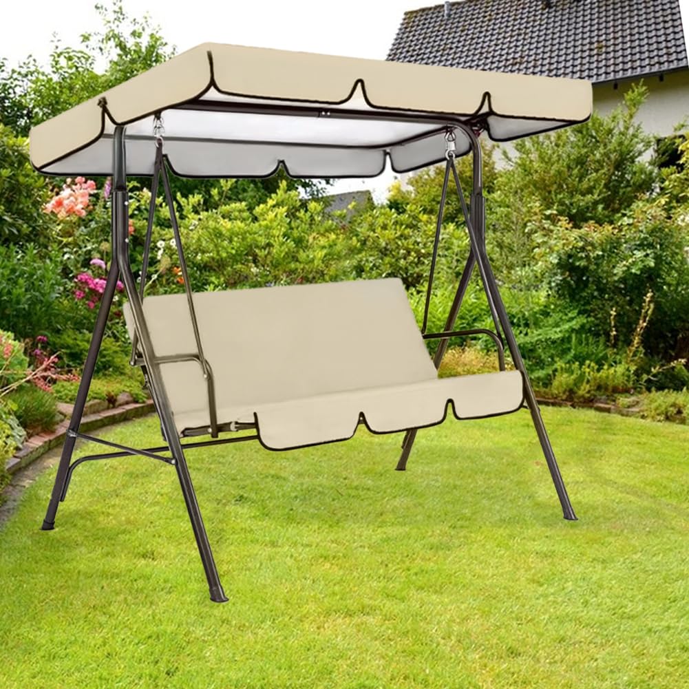 GORGECRAFT Copertura di Ricambio per Altalena da Giardino da 195x125cm per Altalena da Cortile Beige A 3 posti per Veranda Patio Sedia A Baldacchino Protezione UV Impermeabile per Amaca Mobili caffè