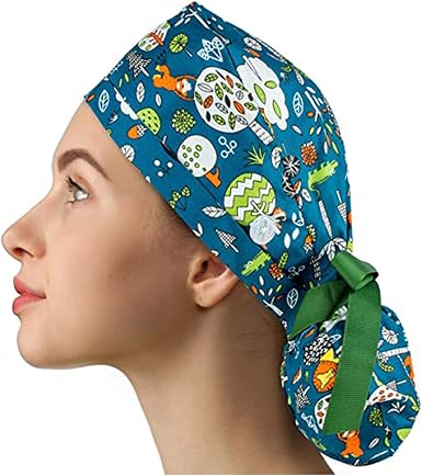 Bouffant Scrub Cap with Buttons Women 