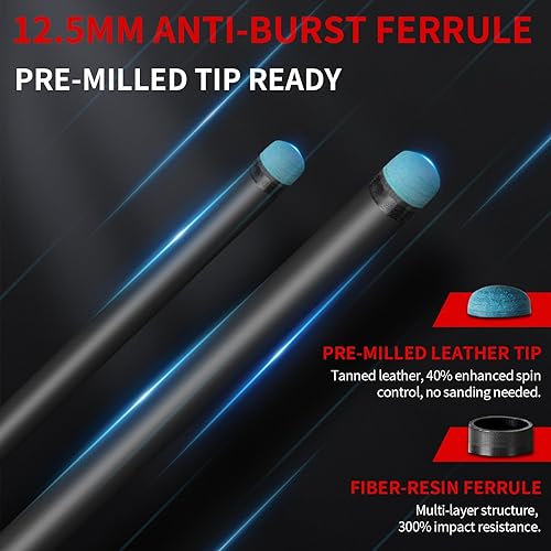 Miniatura 4 de AKLOT Taco de billar de fibra de carbono, 58 pulgadas, 19 onzas, barra de billar profesional de baja desviación, punta de 0.492 in, tope de arce