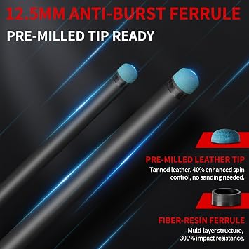 AKLOT Carbon Fiber Pool Cue Stick 58, Billiard Cue Sticks 19-19.5oz, Low Deflection Billiard Stick with 12.5mm Tip, Professional Carbon Fiber Pool Sticks for Adults