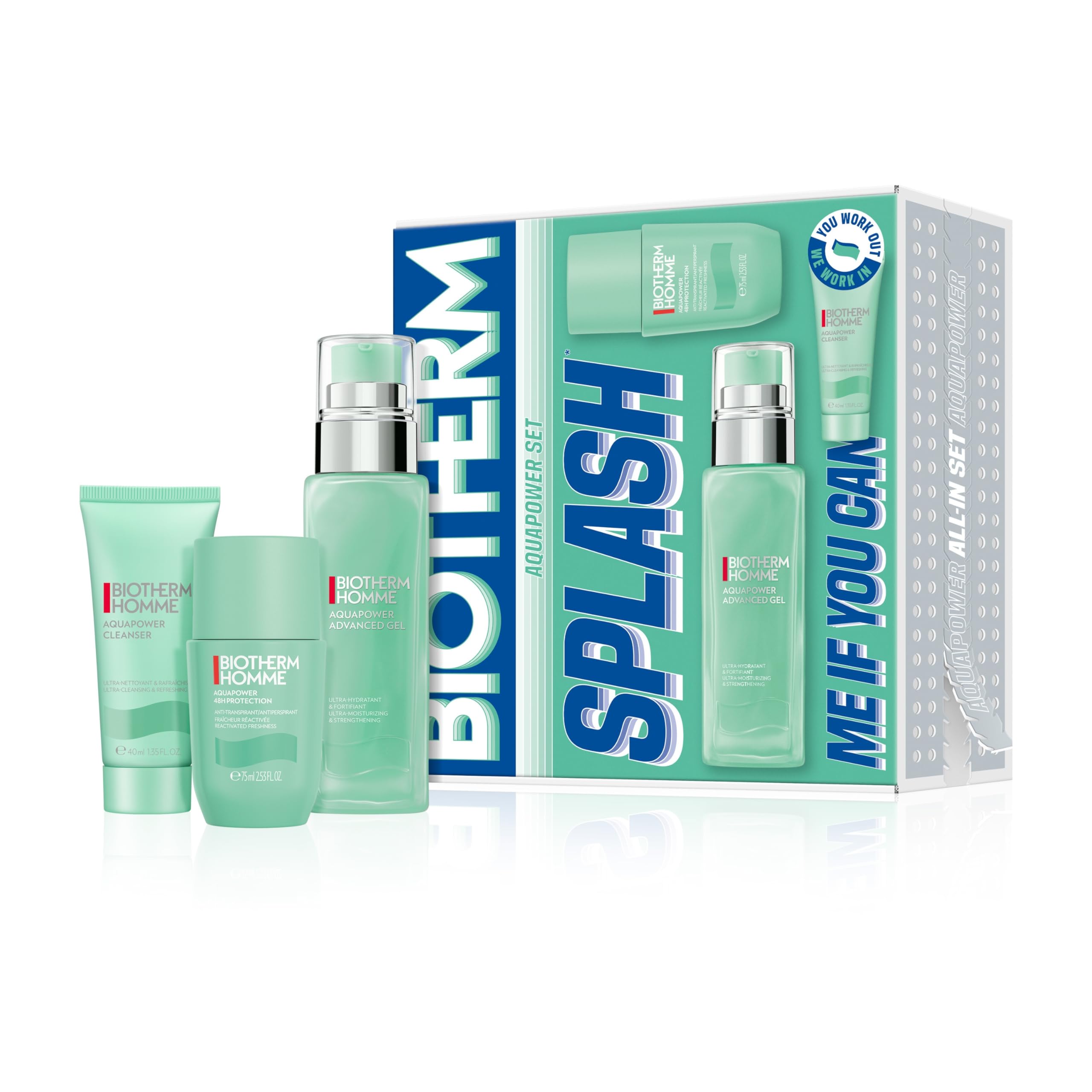 Biotherm Homme Aquapower Set (Advanced Gel 75ml, Waschgel 40ml & Deo Roll-On 75ml), 3-teiliges Pflegeset für Männer, 48h Frische & intensive Feuchtigkeit, für alle Hauttypen