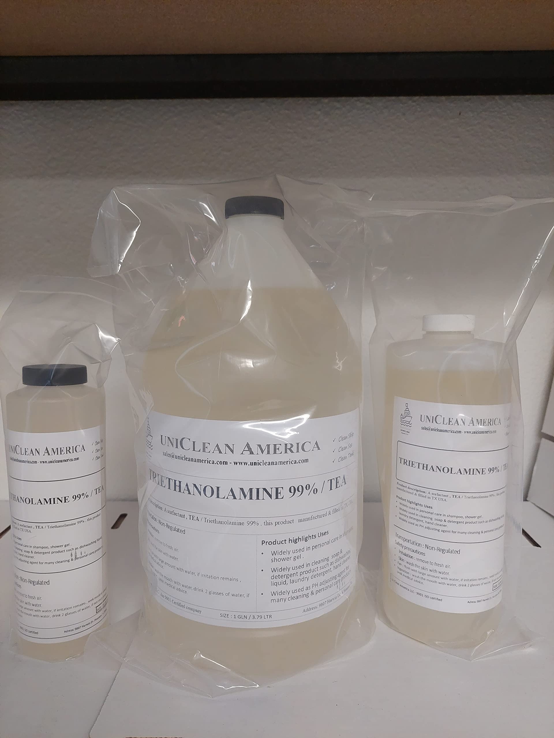 Triethanolamine - Tea 99% - UniClean America - Made in USA - Size: 2 Gallons