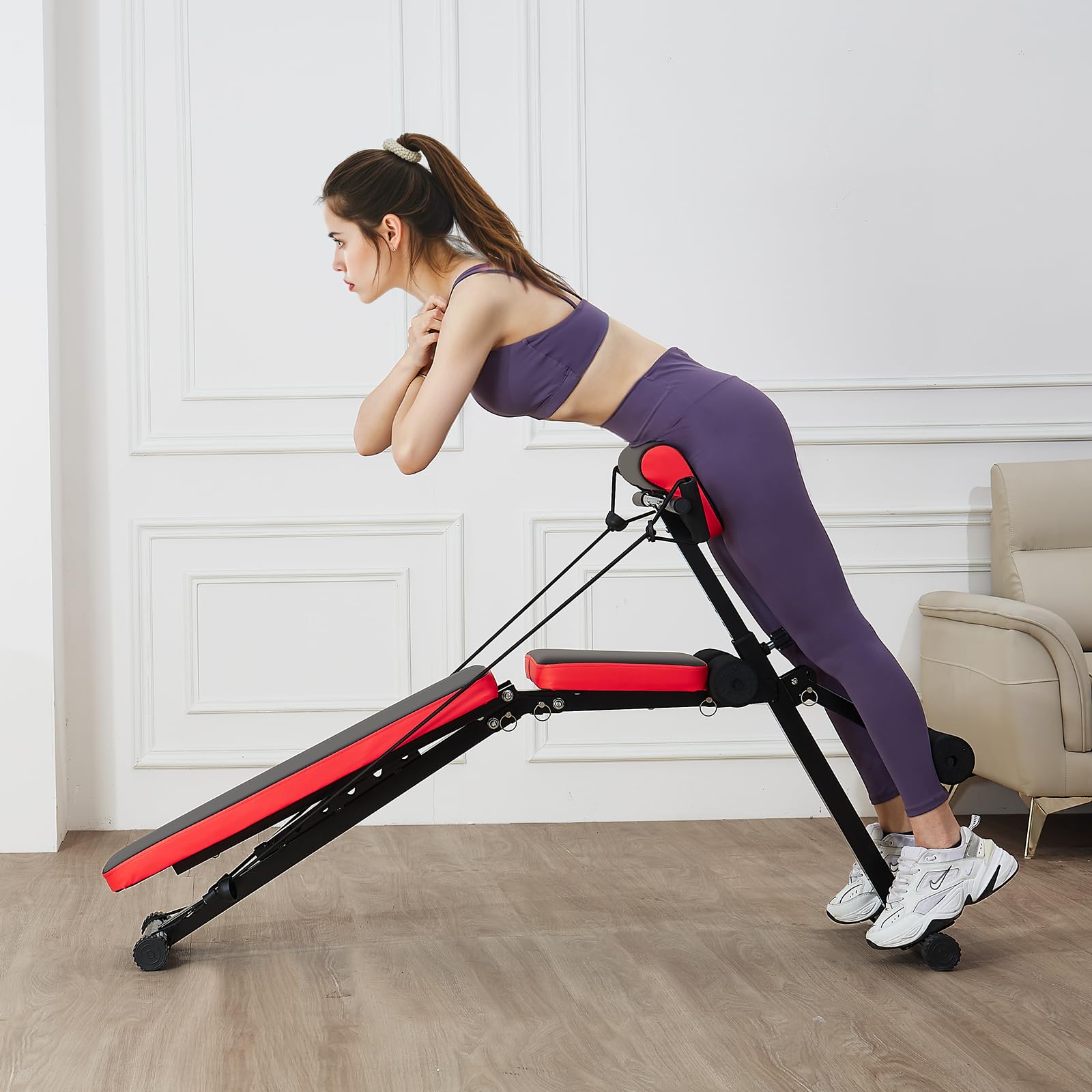 VEVOR Panca Multifunzionale per Allenamento Completo del Corpo, Panca per Iperestensione con Sedia Romana, 350 kg per Allenamento di Addominali e Core di Schiena e Braccia, per Palestra Domestica