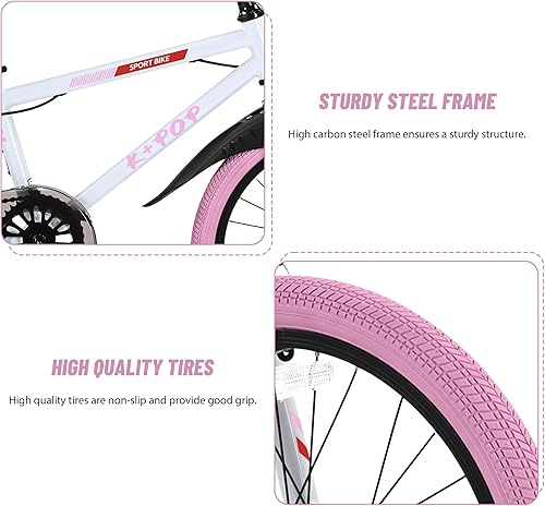 Miniatura 5 de Bicicleta infantil de 20 pulgadas estilo BMX, bicicletas para niñas y niños de 8 a 12 años, bicicleta de una sola velocidad para niños y niñas,