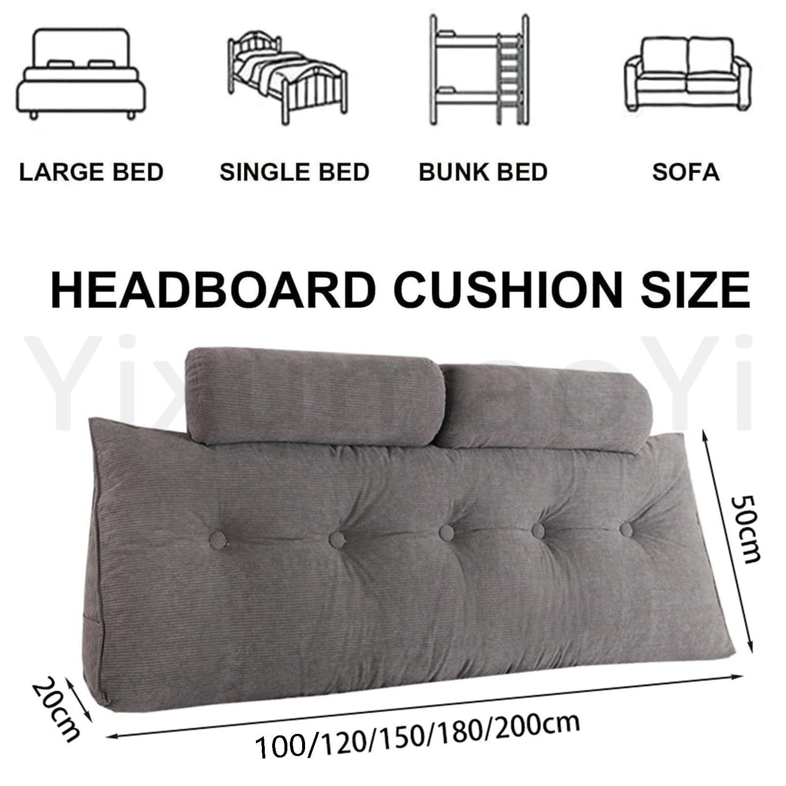 Genérico Respaldo Cama Cojines con Cojín Cervical Extraíble, Cojín de Respaldo, Cojín de Lectura, Refuerzo de Apoyo de Posicionamiento para Cama y Sofá,D-100x20x50cm