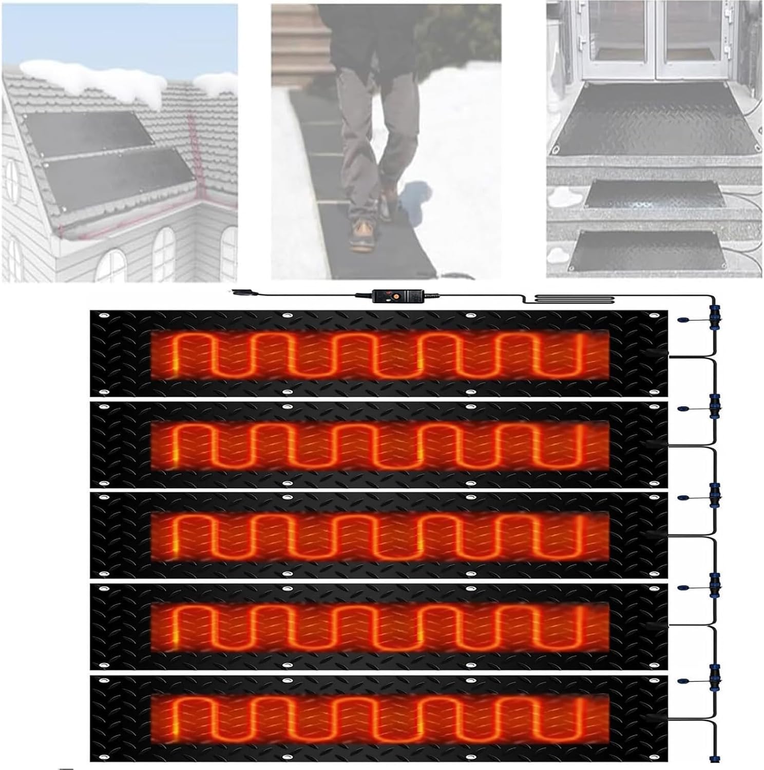 Snow Melting Mat De-Icing Mats, Heated Snow Melting Mats Outdoor w/Power Cord Timer, 120V Waterproof Non-Slip Heated Outdoor Mats, 3in/h Melting Rate for Most Entryways(5 Pcs,30 * 30cm)