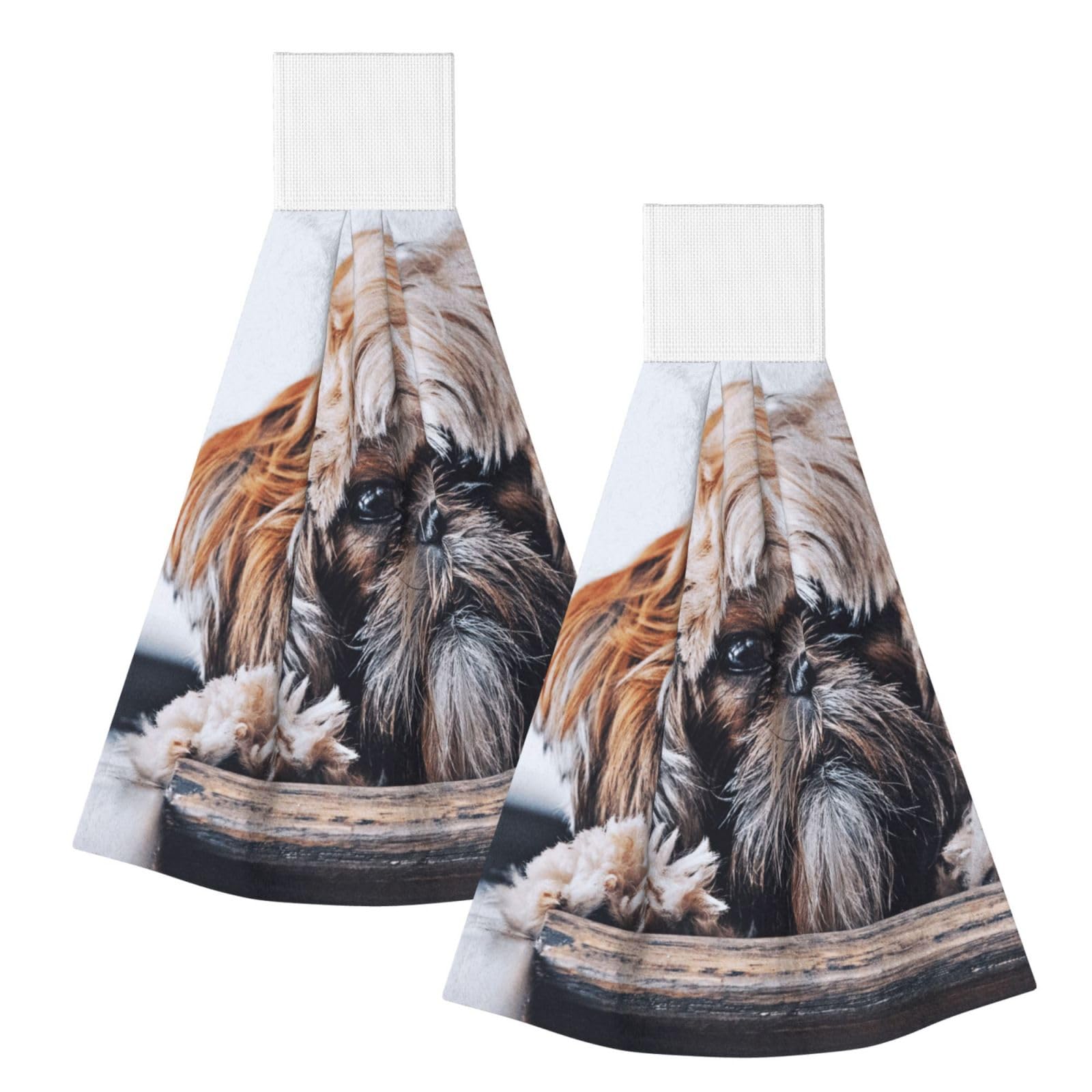 DOPKLNA Shih Tzu Fluffy Dogs Pets Dogs Shih Tzu, 2 Pcs Hanging Coral Fiber Hand Towels for Bathroom, Absorbent Kitchen Towels