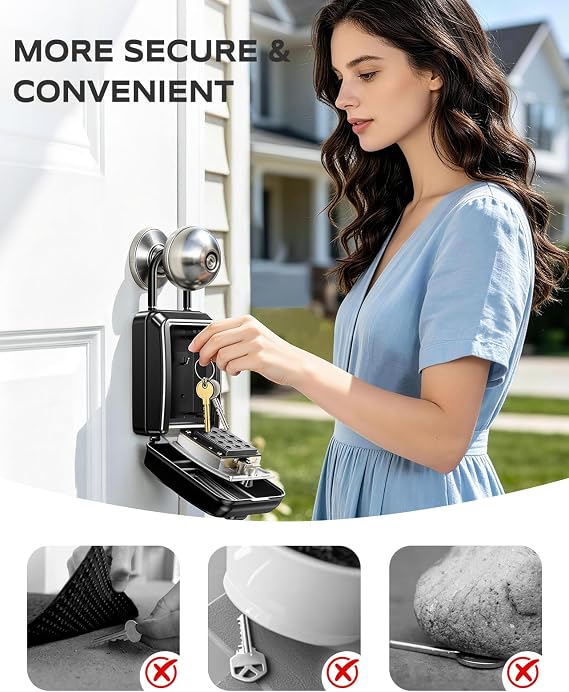 Portable Key Lock Box with Shackle, 12 Digit Combination Lock Box for Keys with Code, Large Capacity & Weatherproof Outdoor Lockbox, Key Safe Storage Lock Box for Airbnb, Home, Office, Garage