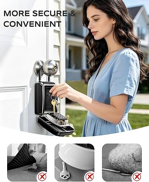Portable Key Lock Box with Shackle, 12 Digit Combination Lock Box for Keys with Code, Large Capacity & Weatherproof Outdoor Lockbox, Key Safe Storage Lock Box for Airbnb, Home, Office, Garage