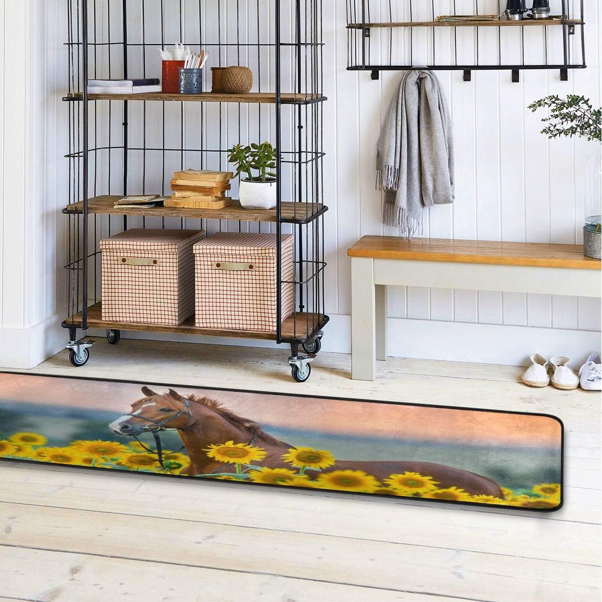 Horse Sunflowers Kitchen Rugs Non-Slip Soft Doormats Bath Carpet Floor Runner Area Rugs for Home Dining Living Room Bedroom 72" X 24"