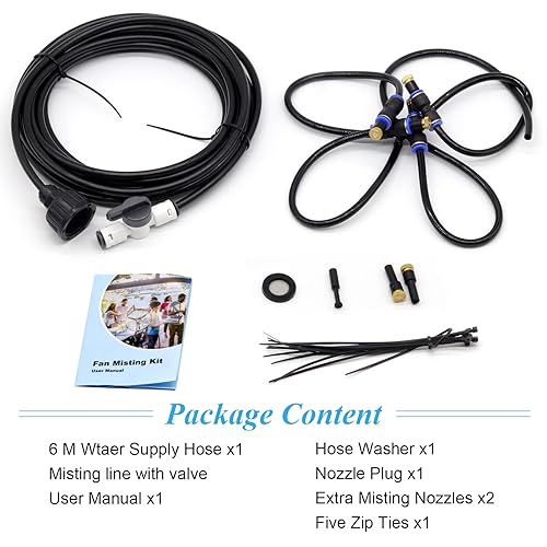 Miniatura 5 de BUNYUM Kit de sistema de enfriamiento de niebla de ventilador de exterior para patio, línea de nebulización de invernadero de jardín, 4 boquillas de