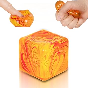 Squishy Fidget Toys Stress Cube, 1.38"*1.38" Stress Balls for Kids Adults Stress Relief, Ice Squishy Cube Sugar Balls, Sensory Toys for Kids with Autism an danxiety DisorderOrange