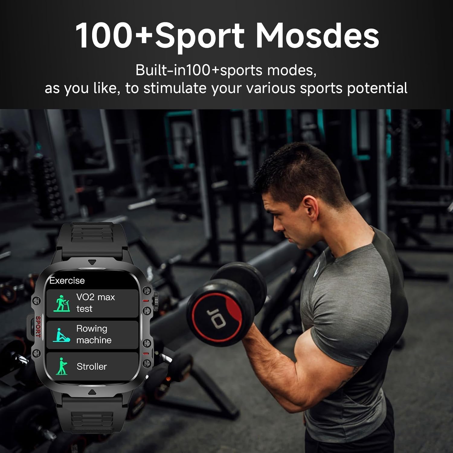Blood Pressure Watch for Men, IP68 Waterproof Blood Pressure Watch, 1.96" High-Resolution Touch Screen Smart Fitness Tracker with 100+ Sport Modes for Android/iOS