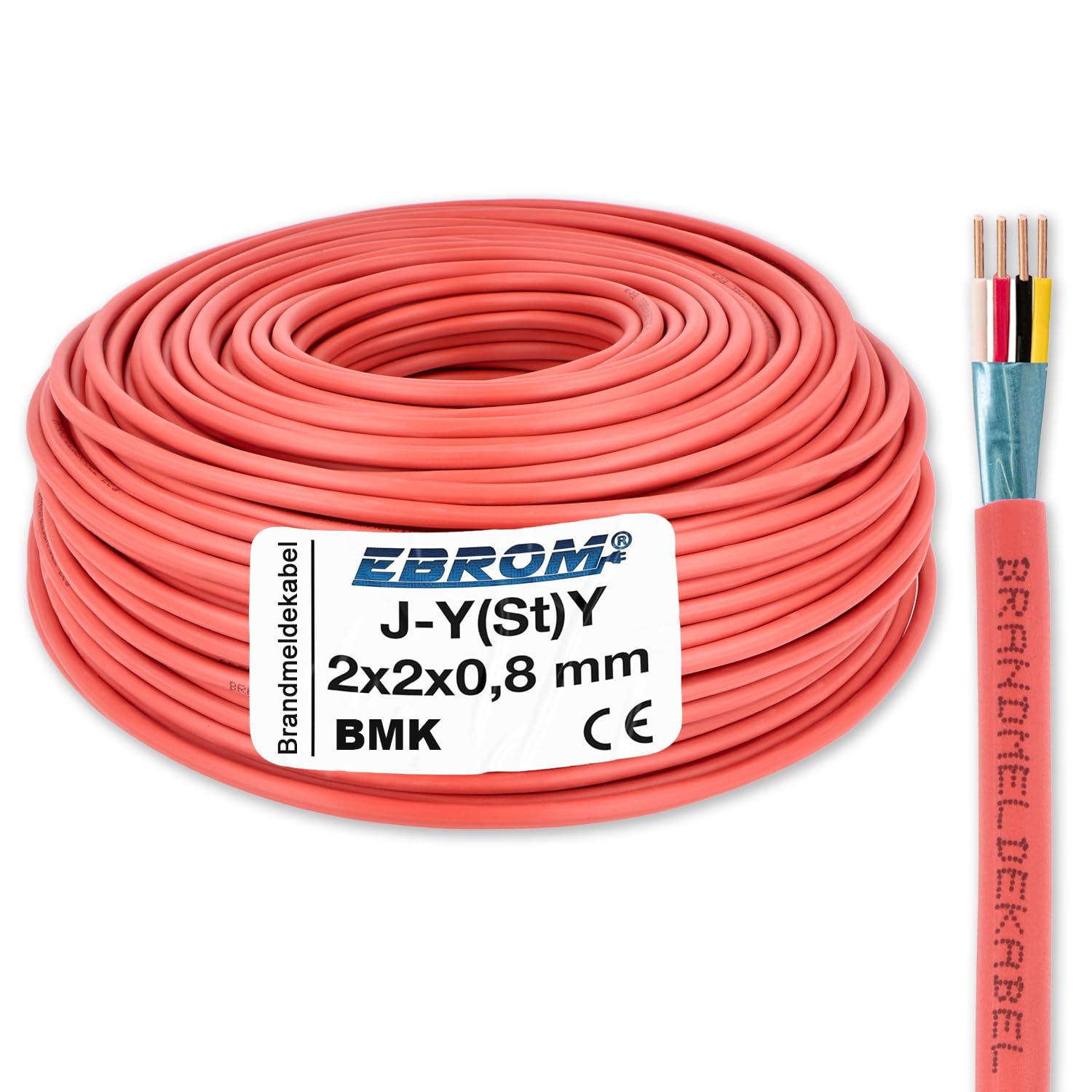 EBROM Brandmeldekabel BMK J-Y(St) Y 2x2x0,8 ROT RT - Länge: 300 Meter