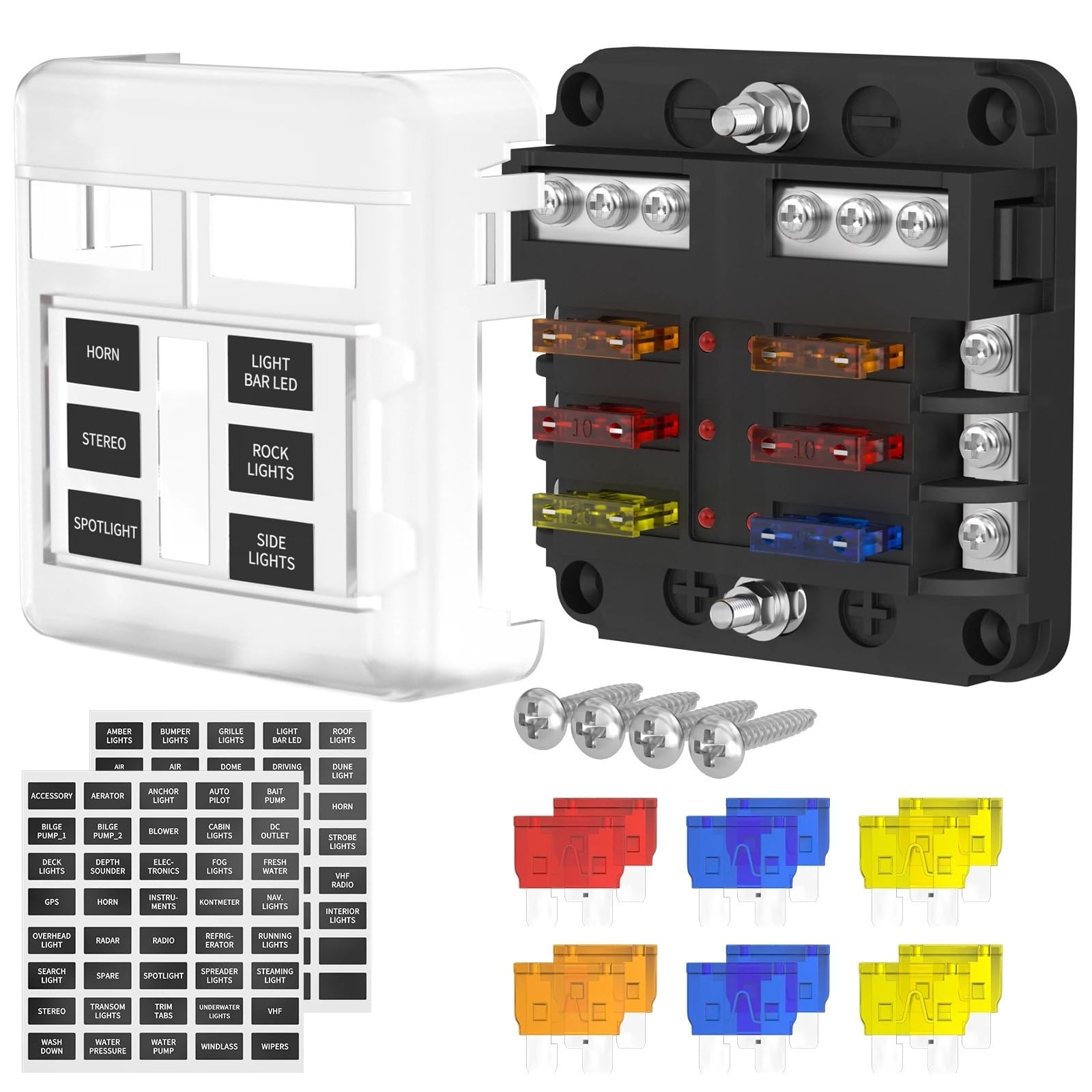 Skrzynka bezpieczników 6-12-drożna z wyświetlaczem LED 12 V ATO/ATC, 1 szt. (6 Way)