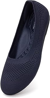 Frank Mully Women's Wide Width Flats Ballet Flats Round Toe Knit Flat Shoes with Arch Support Wide Toe Box