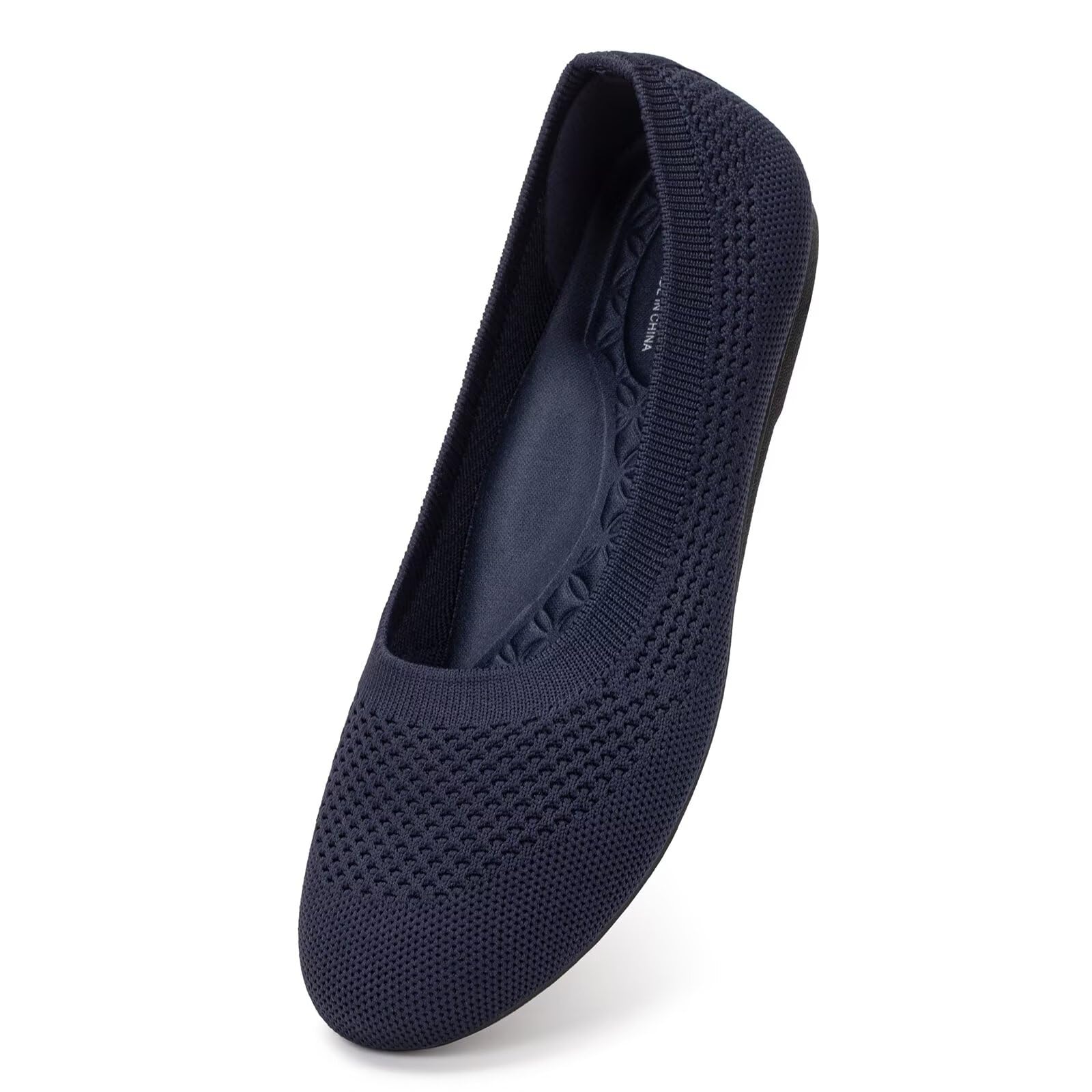 Frank Mully Damen-Ballerinas breite Slip-on-Strickschuhe runde Zehenpartie
