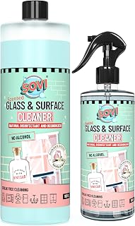 SOVI Glass & Surface Cleaner - Powder Room Fragrance Alcohol-Free, Vinegar-Powered Formula for Streak-Free Shine Removes Dust Safe for Windows, Mirrors & All Surfaces 500ml + 950ml (Pack of 2)