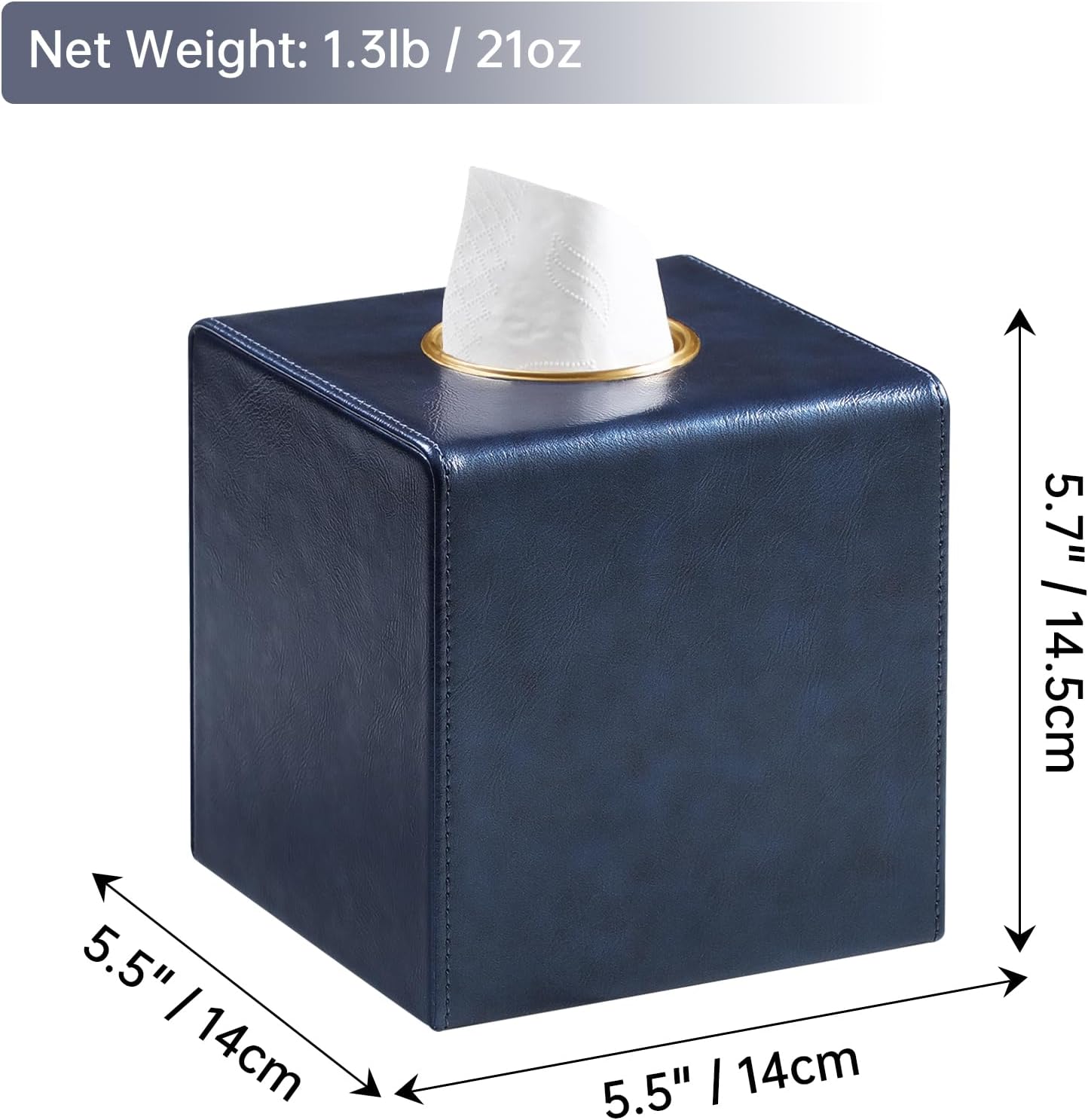 Square Tissue Box Cover, Luxury PU Leather Tissue Holder with Magnetic Closure (Navy Blue)