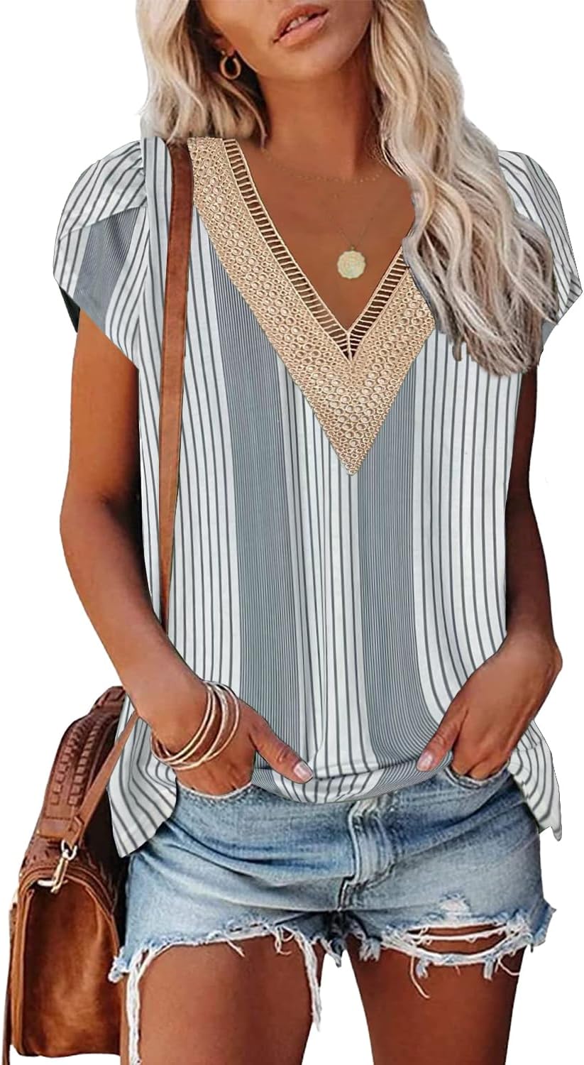 MixShe Womens Tops Puff Short Sleeve Shirts Summer Clothes V Neck ...