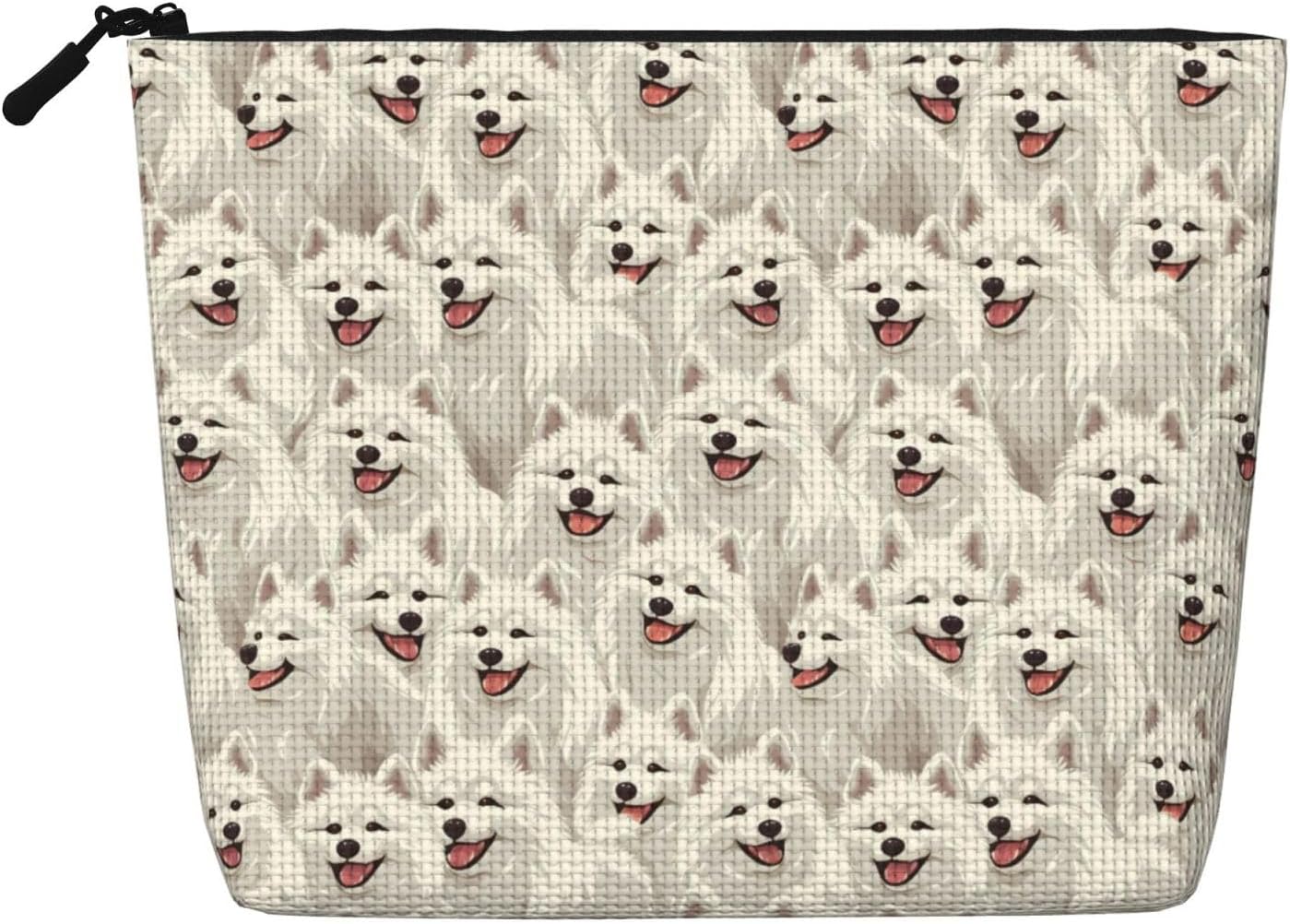 White Samoyed Dogs Cartoon Small Makeup Bag For Purse Cosmetic Bags For Women Linen Travel Toiletry Make Up Bag Pouch Organizer Case