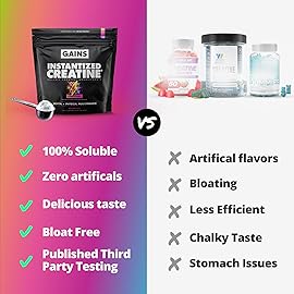 Gains in Bulk Instantized Creatine Monohydrate for Women and Men, Soluble Pre Workout Powder, Supports Muscle Building, Strength and Performance, Bodybuilding Supplements, Sour Gummy, 30 Servings