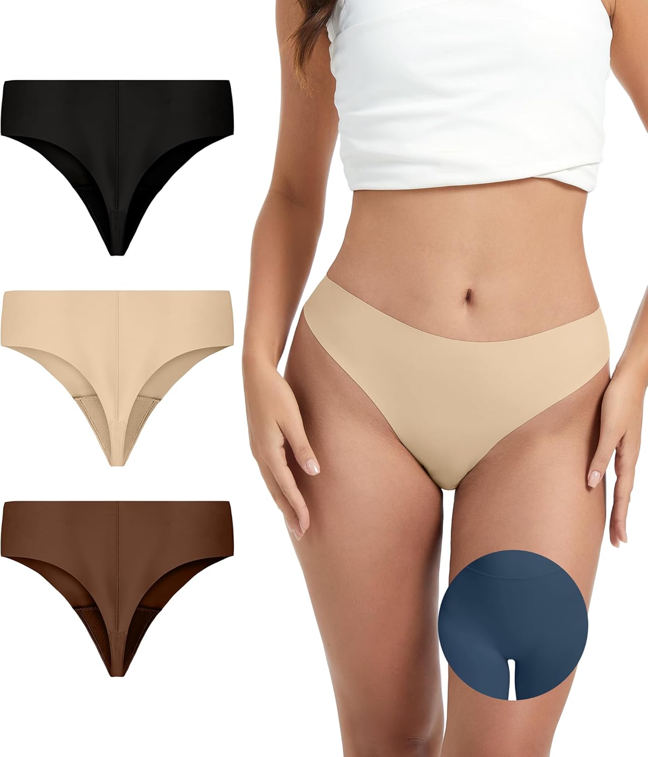 OVRUNS Camel Toe Underwear Thong for Women 3 Pack Cameltoe Proof Concealer Thongs No Show Panties Seamless Workout Underwear